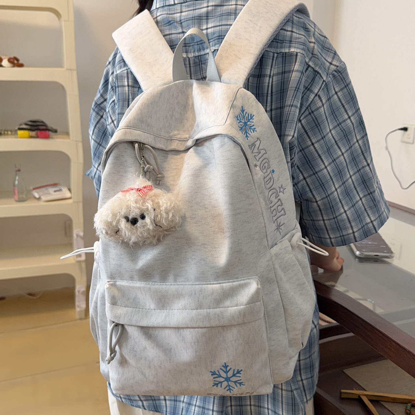 书包ins风少女心韩版刺绣百搭背包初中生高中学生通勤减负双肩包