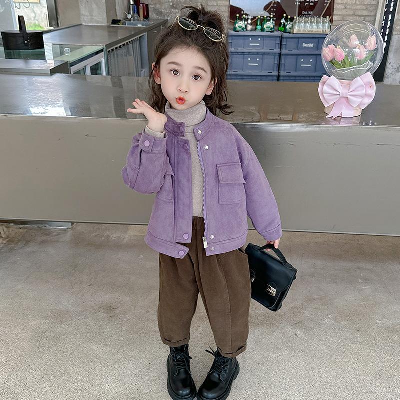 女童外套春秋款2024新款洋气儿童装春装女宝宝鹿皮绒韩版上衣皮衣