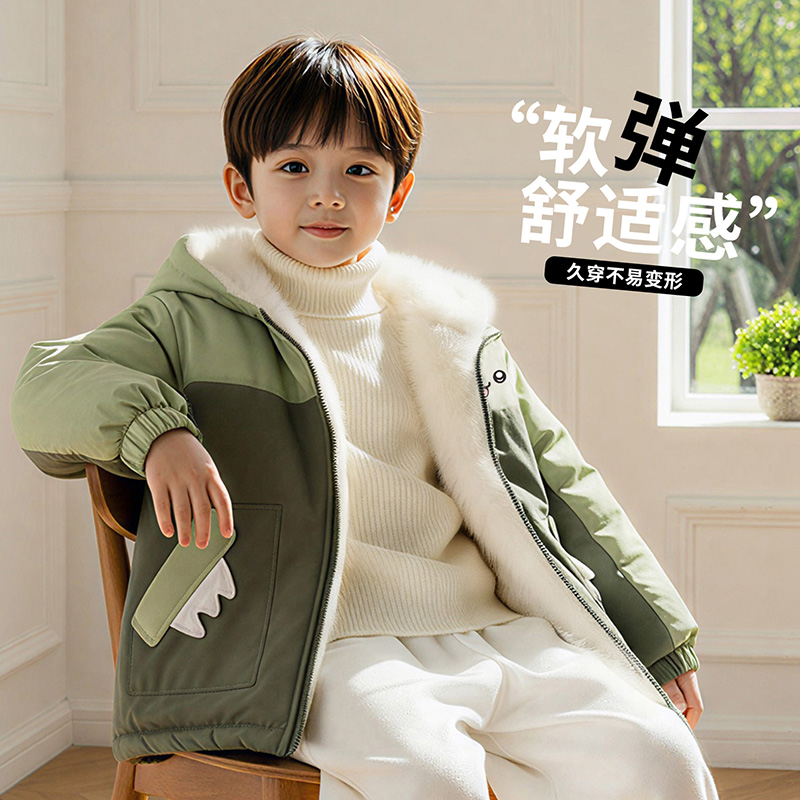 秋冬装宝宝上衣男童女童加绒加厚棉衣儿童冬季加厚保暖棉服外套