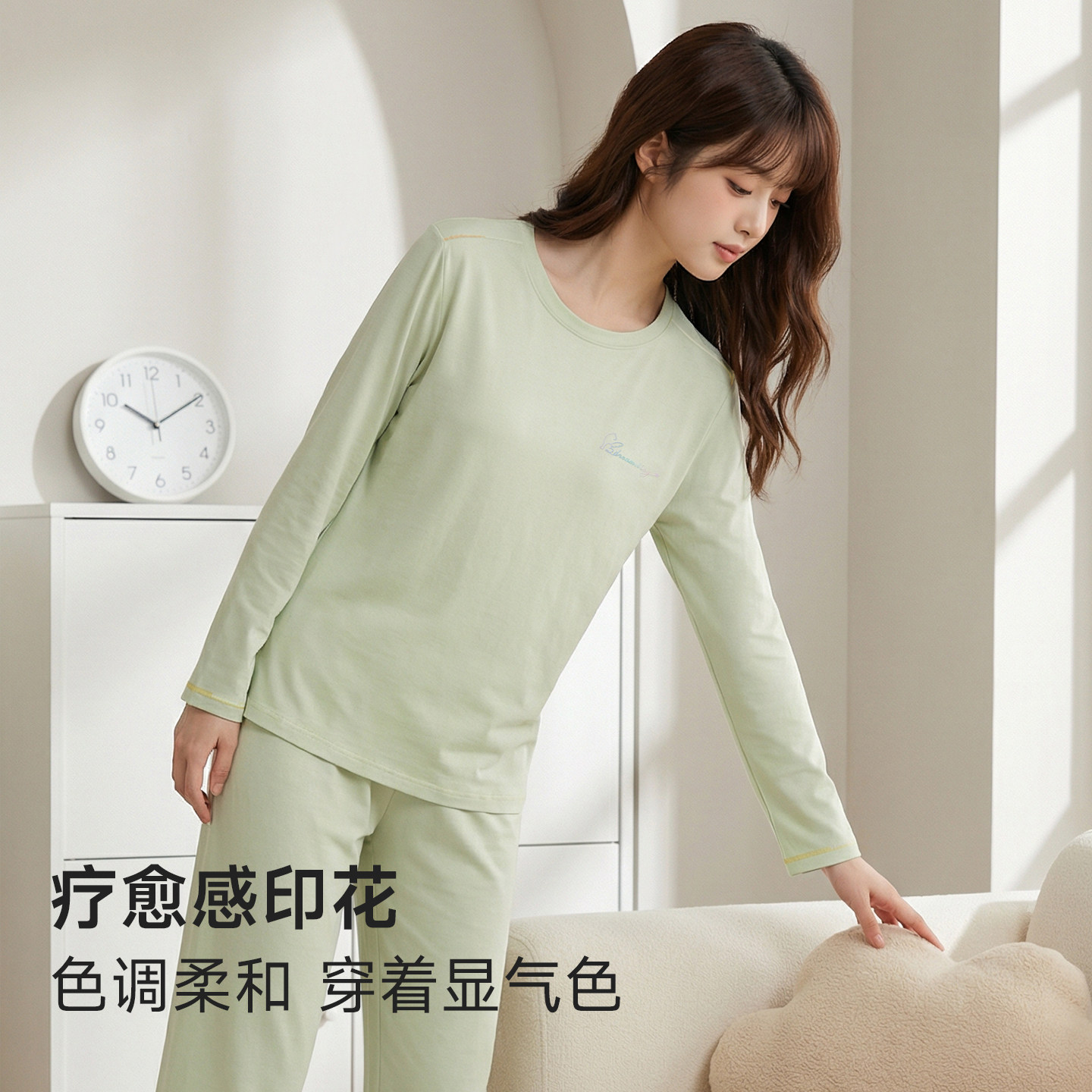 香蜜闺秀26103022年春季新款檀香女士家居服简约纯棉亲肤长袖套装