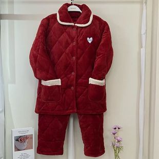 香蜜闺秀24403001女士冬款 家居服可外穿 三层夹棉加厚保暖睡衣套装