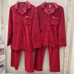 香蜜闺秀牛奶绒红色睡衣结婚新婚情侣套装 家居服可外穿 本命年冬季