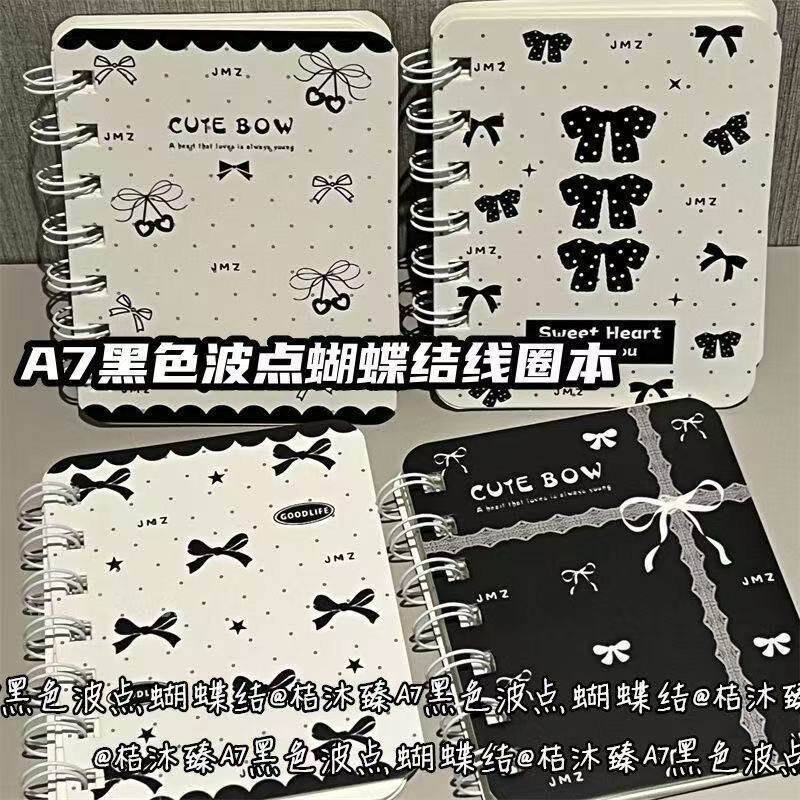 A7黑色波点蝴蝶结加厚线圈本