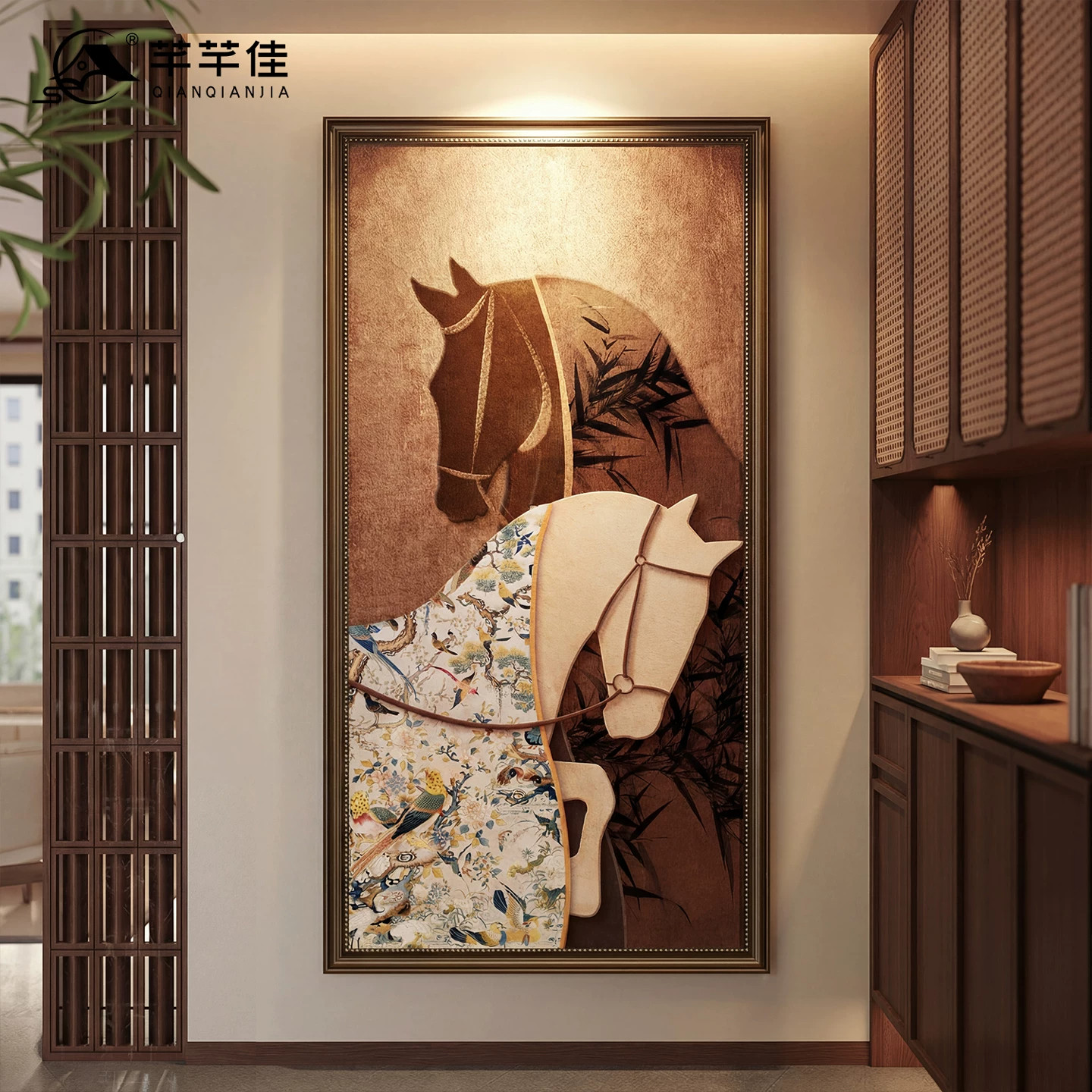 法式中古风马到成功玄关挂画图片