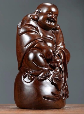黑檀木知足常乐弥勒佛家居摆件 花梨木弥勒佛木制工艺品木雕