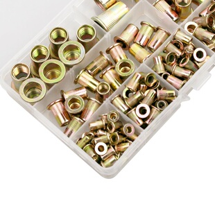 跨境盒装166PCS铆螺母镀彩锌M3M4M5M6M8M10M12平头竖纹铆螺母