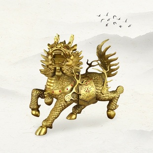 厂家镇宅纳福威武麒麟纯黄铜古法手工制作工艺品摆件铁艺