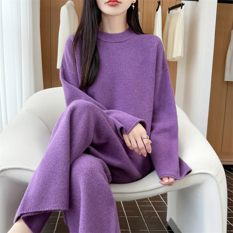 100%羊毛女慵懒风针织两件套