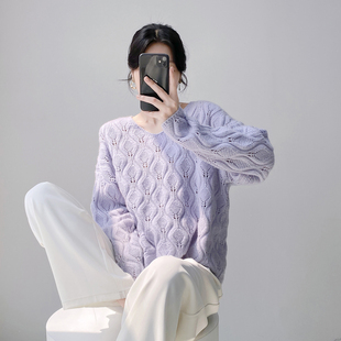 2025年秋冬新款镂空软糯山羊绒针织衫女士宽松麻花纯色羊毛打底衫