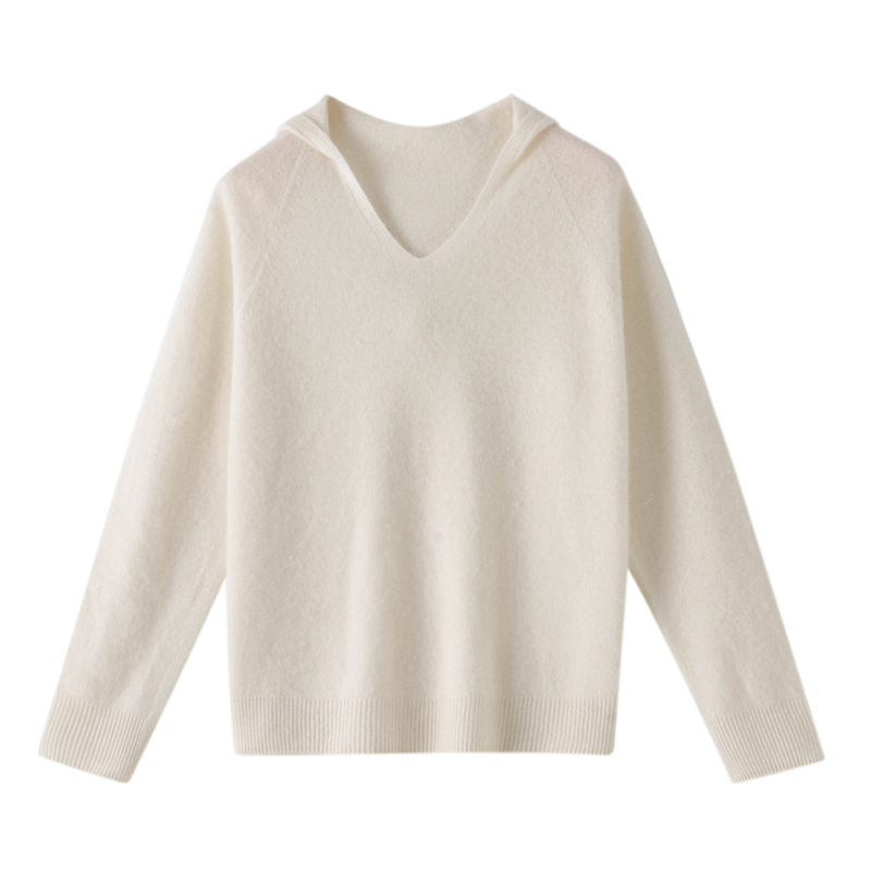 羊毛衫V领连帽毛衣纯色针织帽衫