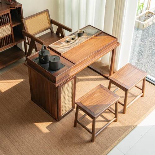 苏闲 新中式阳台茶桌现代简约实木多功能泡茶桌小户型桌椅组合一