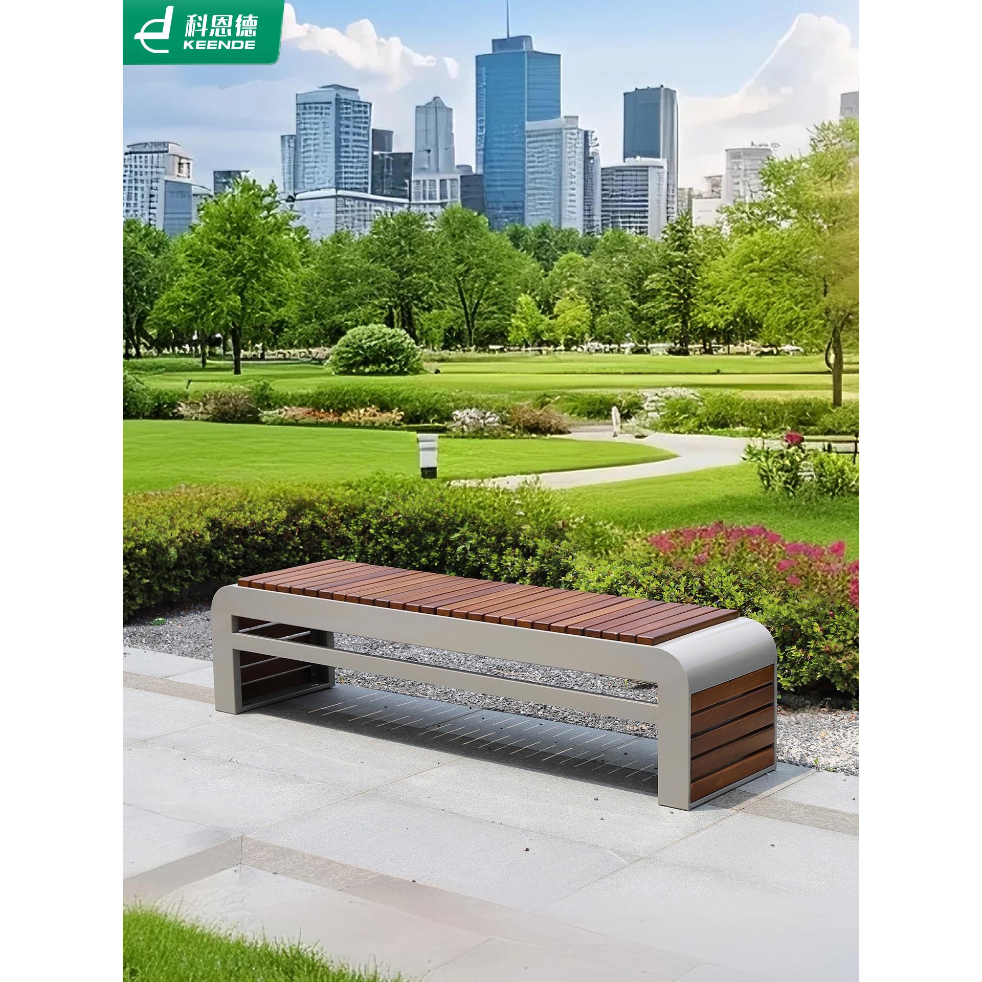 户外景观座椅防腐木凳花园社区公园广场不锈钢凳户外庭院椅