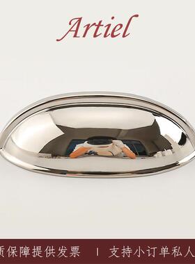 Artiel阿蒂尔珠贝晨曲法式钛银色半圆黄铜抽屉把手衣柜门中古把手