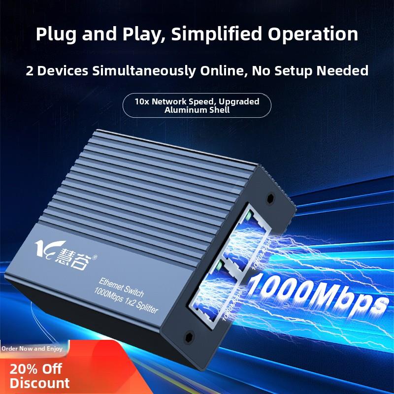 慧谷 一分二网线分线器千兆百转接头连接器同时上网络分线器盒网