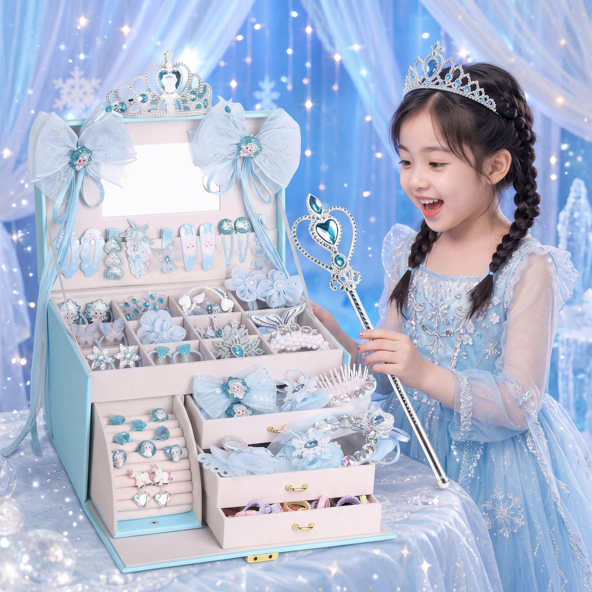 冰雪公主发卡头饰盒女孩精致玩具图片