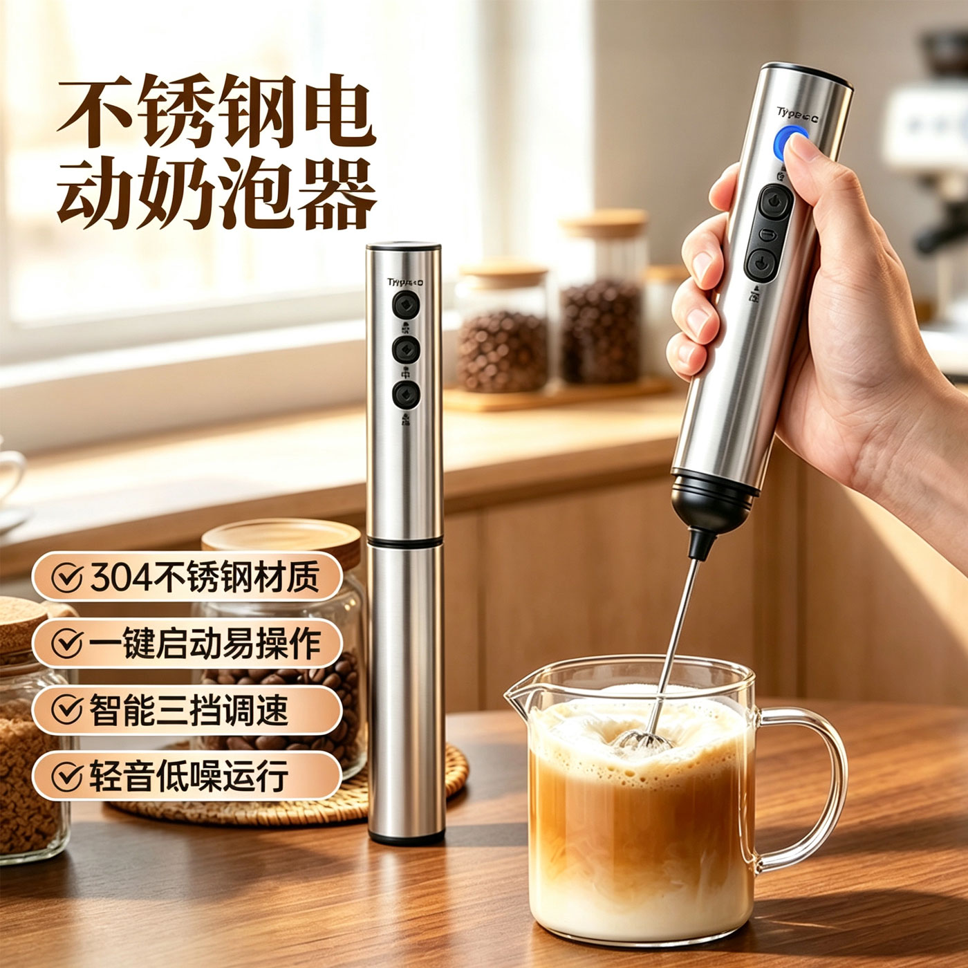 咖啡打泡器手持无线电动奶泡打发器家用谈奶油抹茶打发咖啡搅拌器