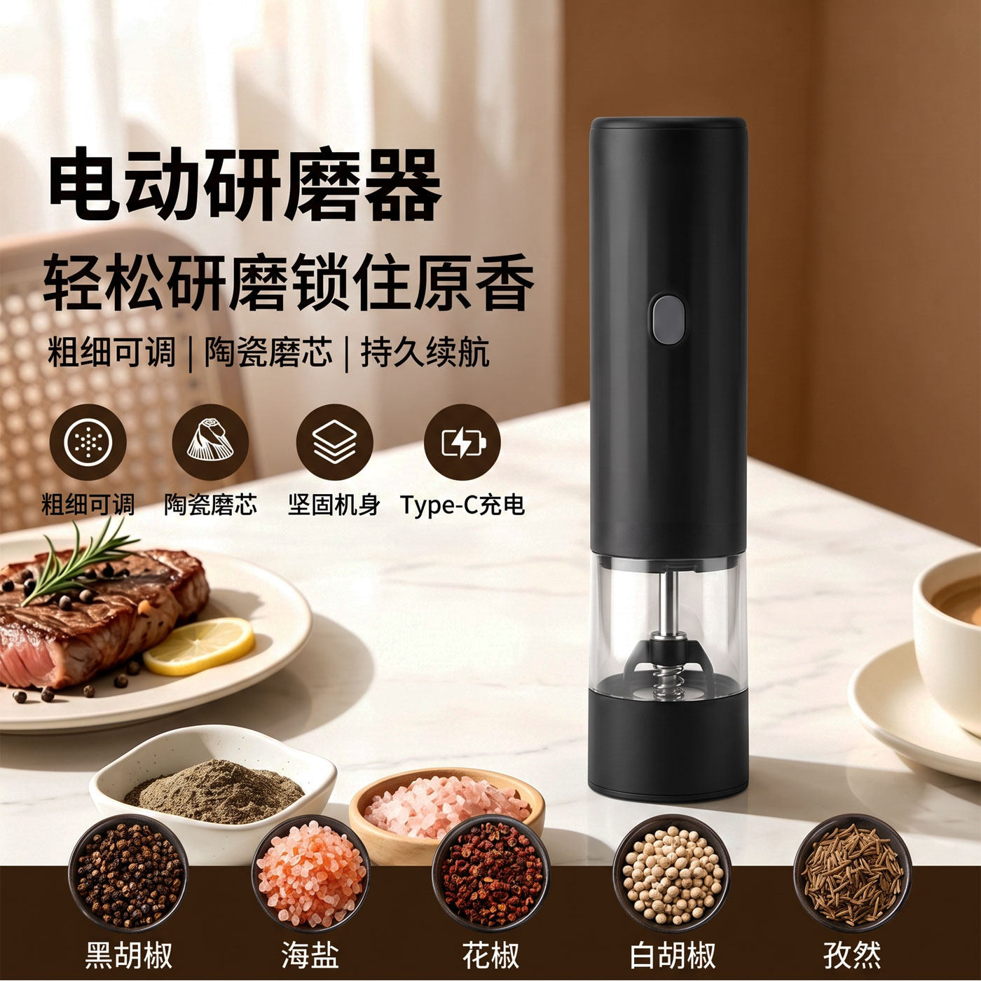 电动胡椒研磨器家用调料现磨