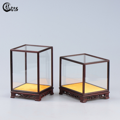 速发红木雕紫檀古玩工艺品玻璃罩子防像奇示底座宝笼展石佛尘罩可