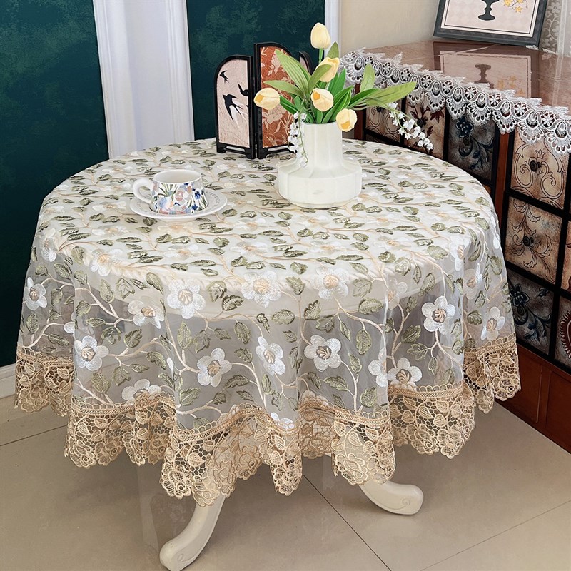 速发纱绣高级感田园现代蕾丝花边桌布圆形长方形餐桌茶几台布轻奢