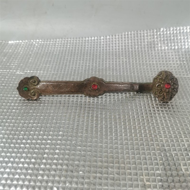速发古石杂项白铜做旧艺意镶嵌红绿宝玩如意摆件工如品