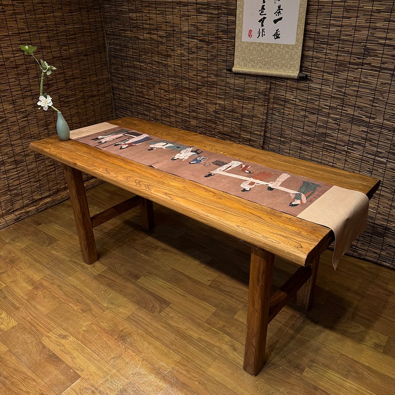 速发#老榆木实木茶桌电脑桌餐桌复古长吧台桌书桌民宿饭店原木桌