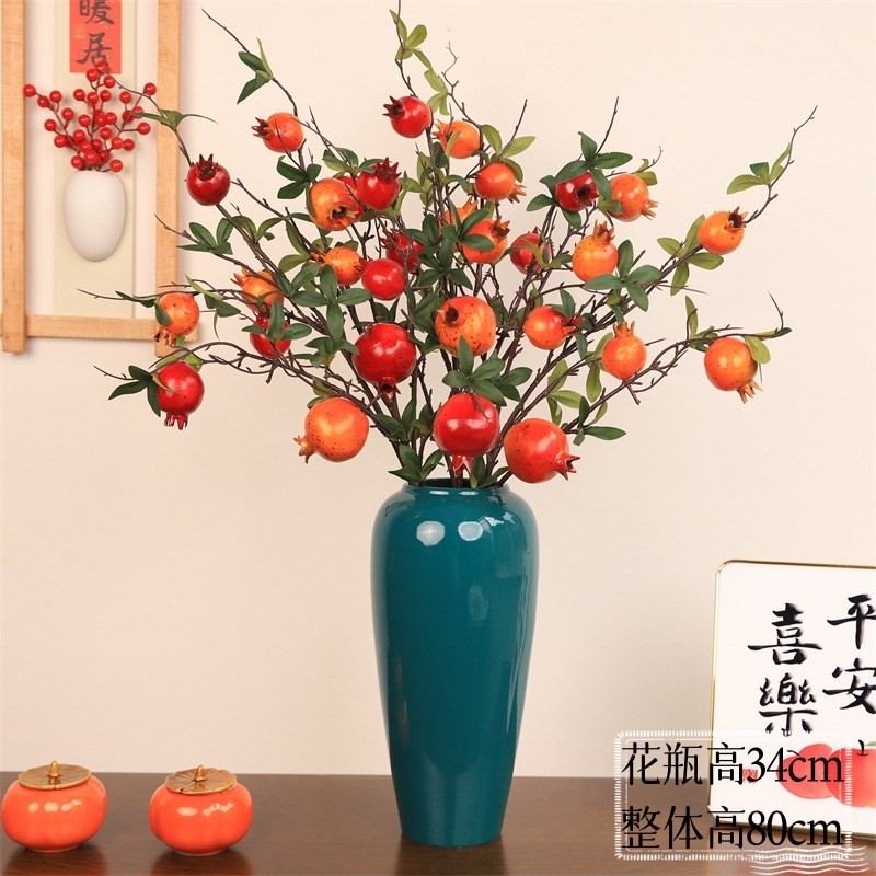 速发仿真柿子果实树枝仿真花石榴果假花摆件客厅装饰摆设家居插花