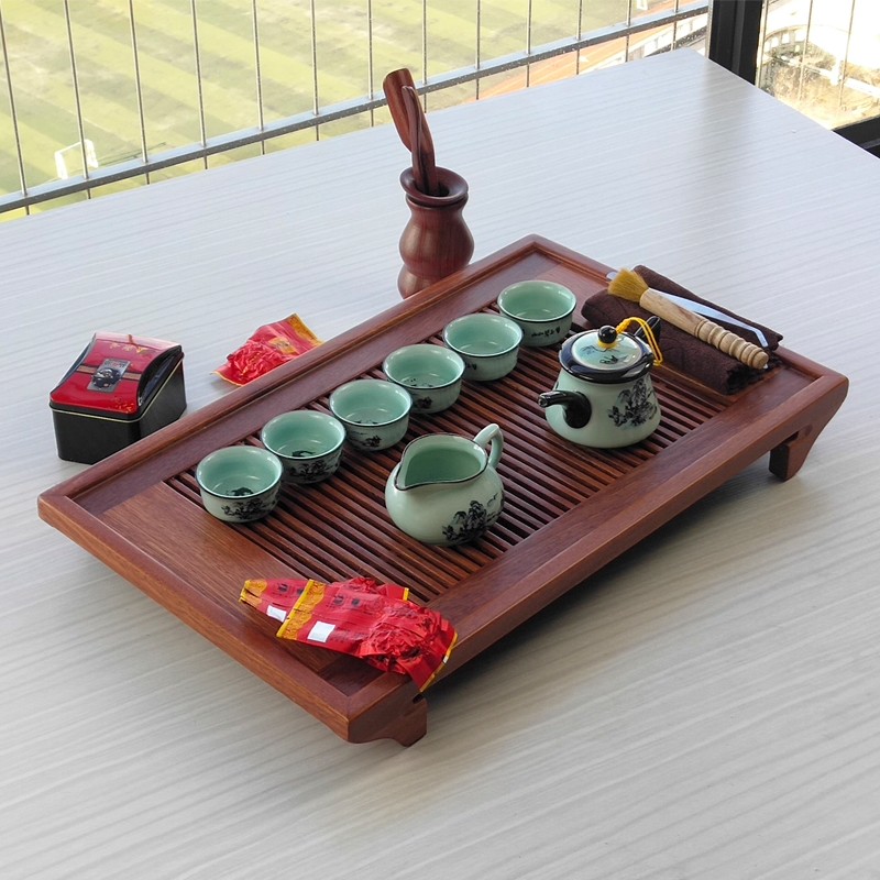 速发水梨茶盘家用抽屉式储简排花水约茶托沥水盘迷你竹实木新中式