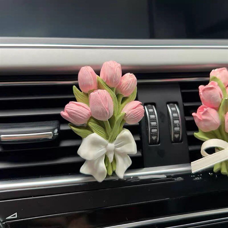 速发郁金香绣球花扩香石车载香薰汽车出风口装饰花朵车内用品摆件