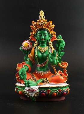 速发绿度母观像多罗菩萨藏传密宗佛音绿度母主尊彩脂树绘佛像摆件