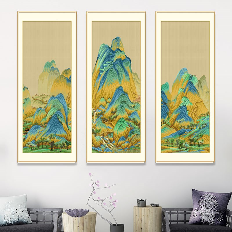速发里025新工中式风景挂画手款线绣自己绣玄关千2江山中国