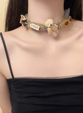 速发复古兔子项链小众轻奢毛绒链条锁骨链秋冬choker颈链潮