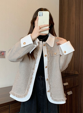 速发大码计级感独特外套初设高感小众假两件开衫上衣