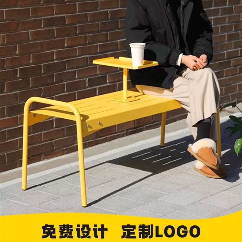 速发韩式网红户外长凳公园长椅 奶茶咖啡店商场休息凳不锈钢彩色