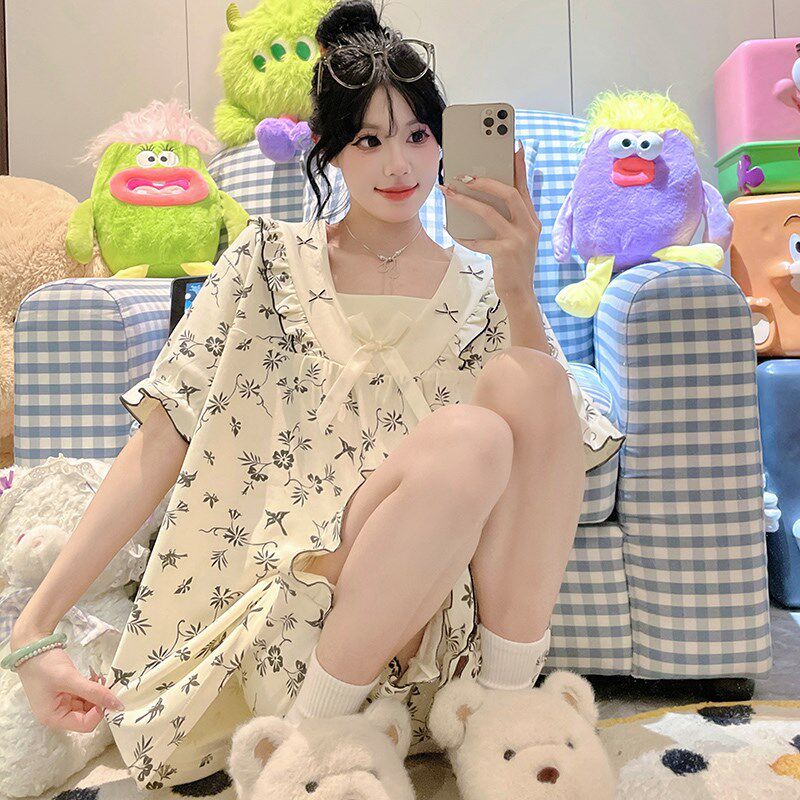 速发加大码睡衣夏季短0甜装加肥20裤斤胖妹套美宽松家居服