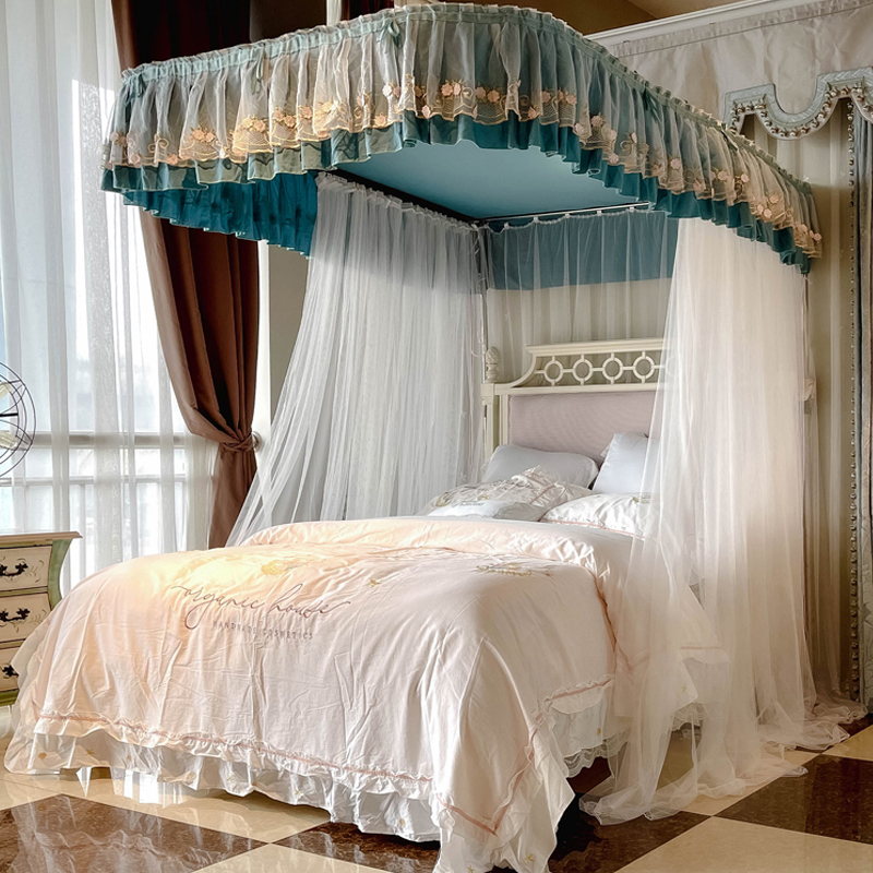 速发2021u蚊导轨拉绳双轨道防尘顶型帐三开门118用双人..5米床公