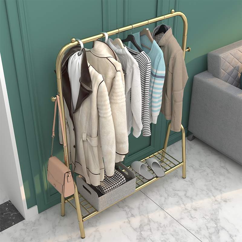 速发晾衣舍落地室内晒衣架台家用简宿单杆式衣帽架易架卧室挂衣架