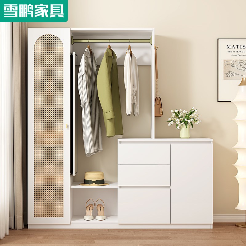 速发家用卧室靠墙衣柜斗柜床尾一体收纳柜落地挂衣架穿衣镜衣帽架
