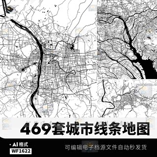 国内外城市地图线稿线条矢量地区省会北上广深世界壁画ai设计素材