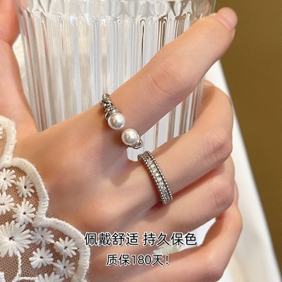 麻花双珍珠开口戒指女小众设计感