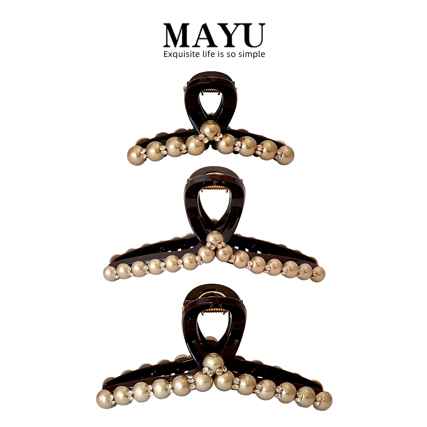 优雅奢华香槟金珍珠抓夹2025新款