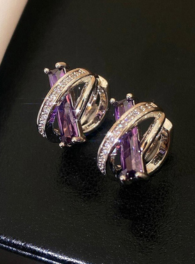 轻奢紫色法式耳环小众设计感高级小巧精致耳钉女2025年新款潮耳饰