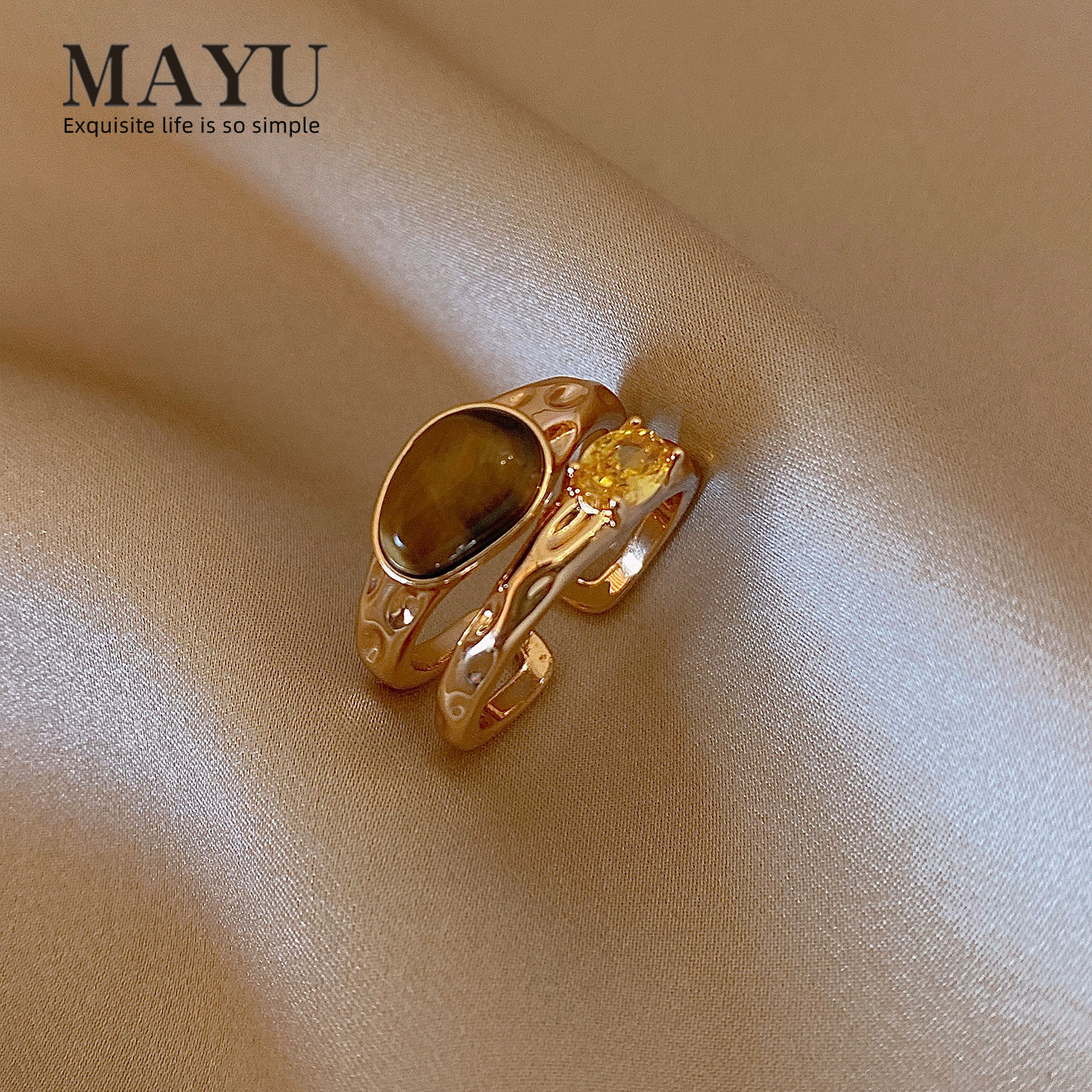 复古美拉德虎眼石中古戒指女生