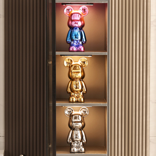 轻奢高档酒柜装饰品摆件玄关电视柜子陶瓷暴力熊客厅摆设套装组合