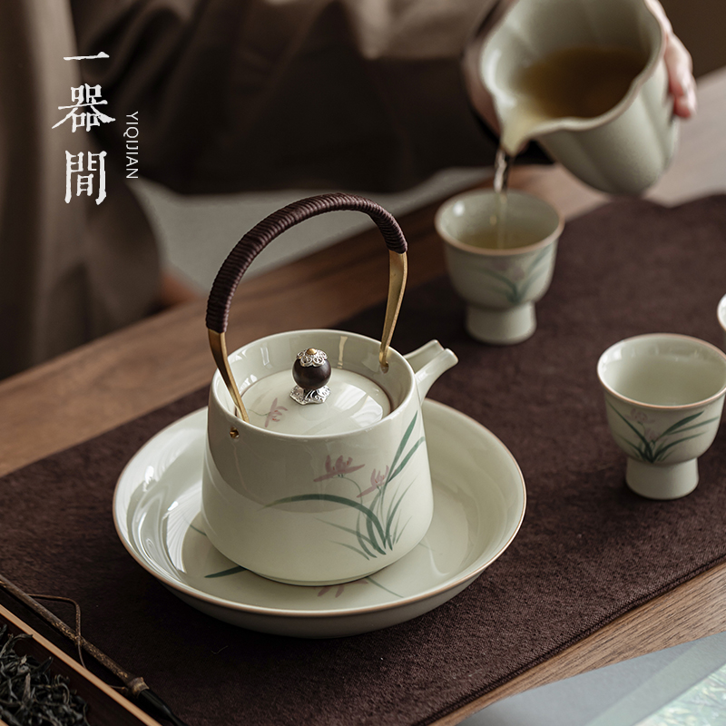 中式陶瓷手绘茶壶单壶景德镇功夫提梁壶复古过滤茶壶泡茶家用套装