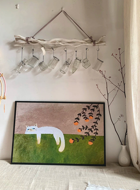 系慵懒猫咪小众卧室装饰画现代简约客厅玄关儿童房装饰挂画画心