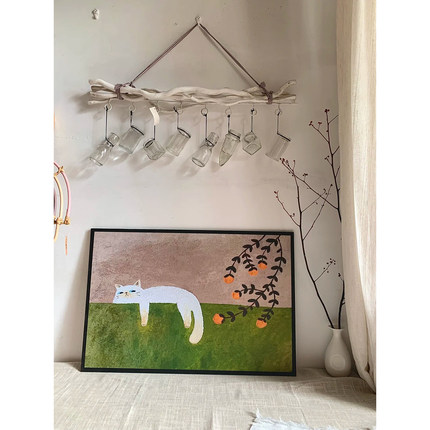 系慵懒猫咪小众卧室装饰画现代简约客厅玄关儿童房装饰挂画画心