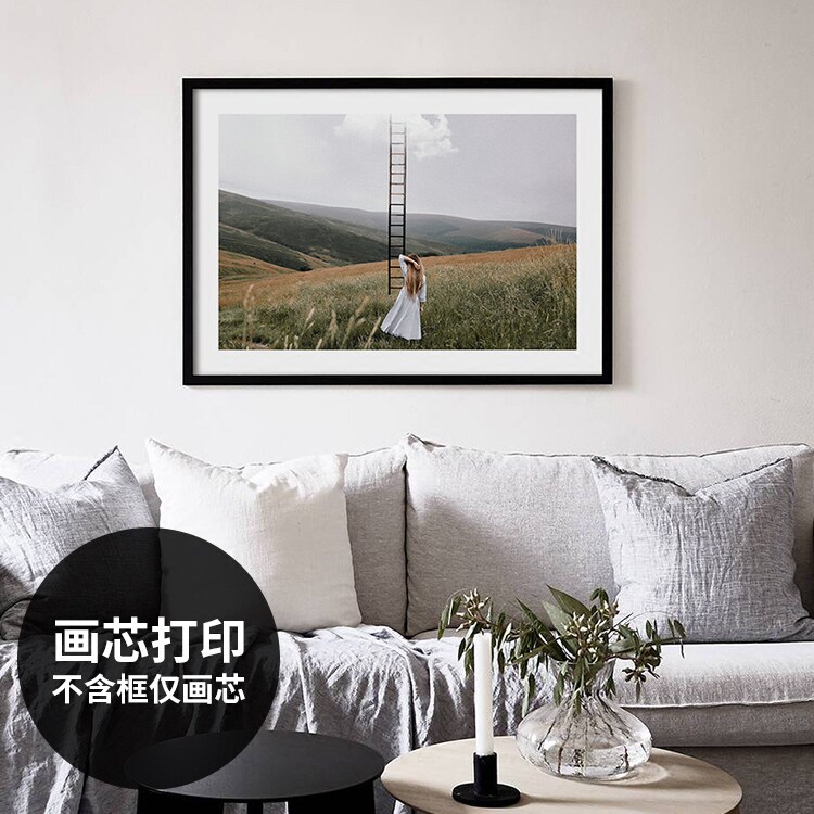 北欧风摄影人抽象油画装饰画芯定制现代简约黑白照片画心打印喷绘