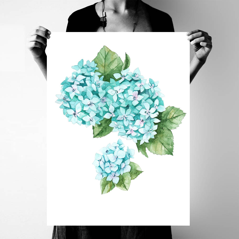 北欧水彩绣球花画芯打印现代简约挂画心艺术喷绘画布微喷照片定制