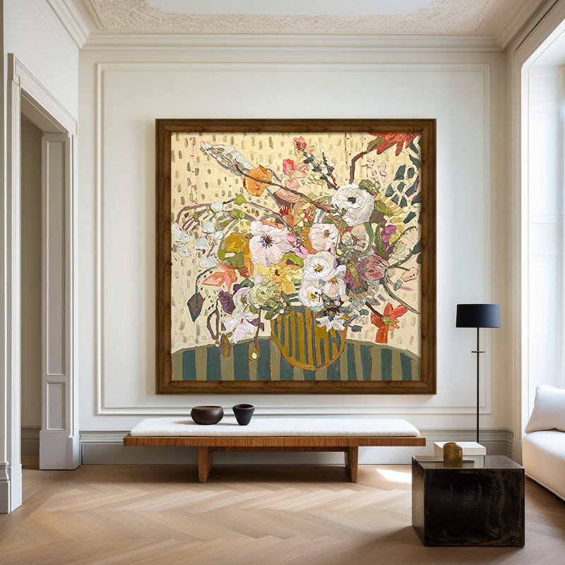 中古风油画客厅卧室正方形装饰画玄关小众艺术花卉油画布装饰画心