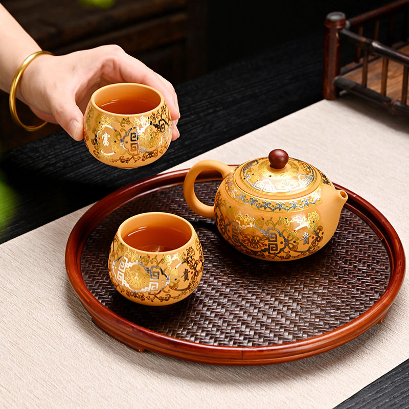 黄金段泥西施壶金银错紫砂凤鸣壶茶具套装一壶二杯旅行便携套装,餐饮具,功夫茶具,淘宝优惠券,粉丝福利购,淘宝优惠卷